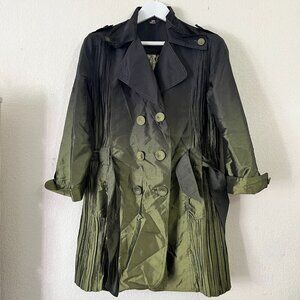 Lindi Metallic Jacket XL Women Green Ombre Shimmer Pleated Belt Double-Breast